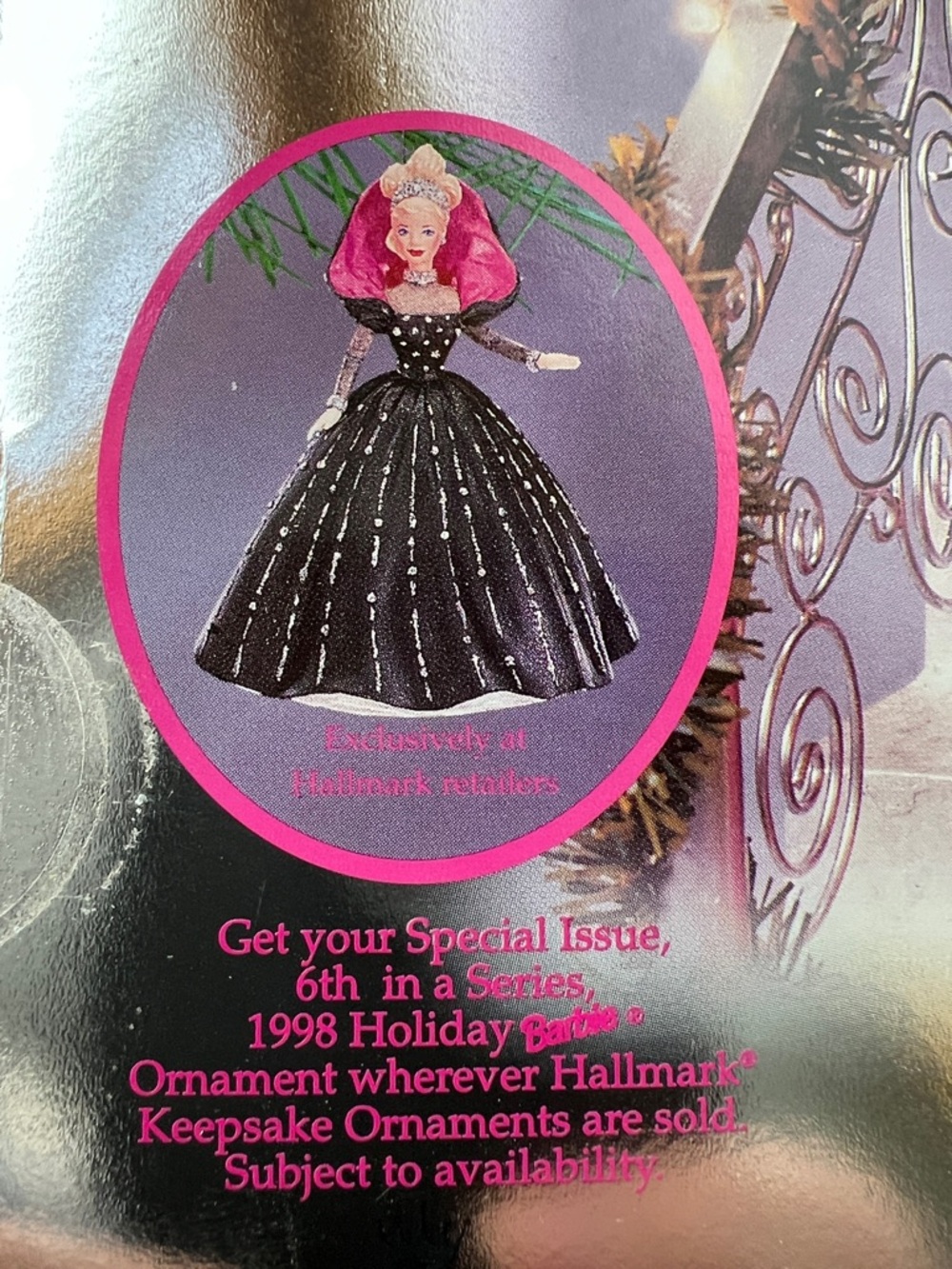 💃1998 Happy Holidays Special Edition Barbie Doll by Mattel Black & Hot Pink - Picture 9 of 17